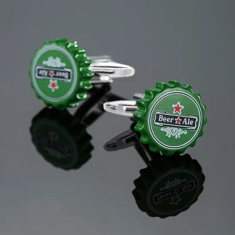 Men\'s French shirt cufflinks copper material fashion brand green beer bottle cap cufflinks clothing accessories wholesale