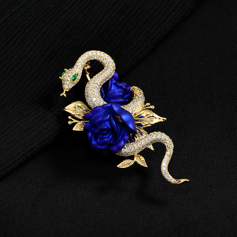 Rose and Snake Niche Design High-end Brooch Luxury Temperament Corsage Pin Delicate Suit Accessories Women Jewelry