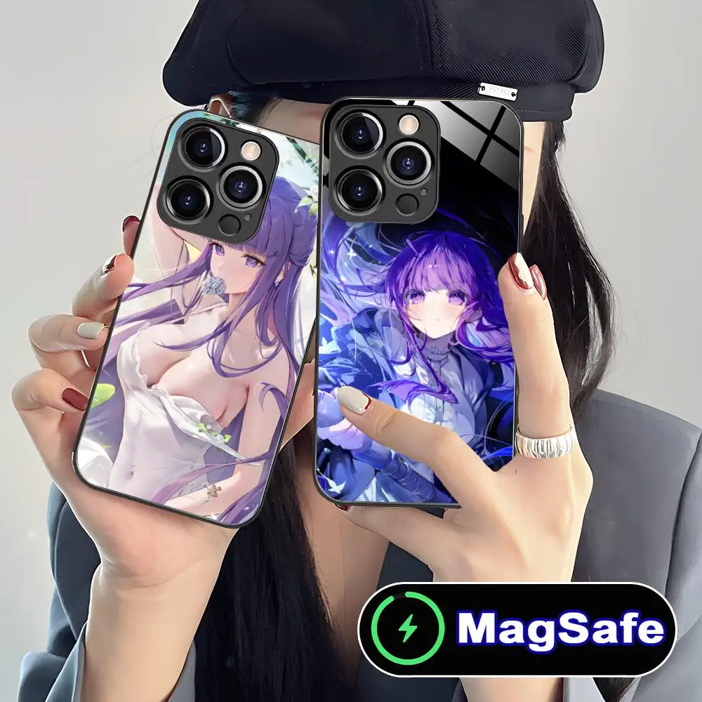 

Чехол для телефона Sousou no Frieren Fern для iPhone 16, 15, 14, 13, 12, 11 Pro Max Plus Mini MagSafe, стеклянный цветной защитный чехол, роскошный