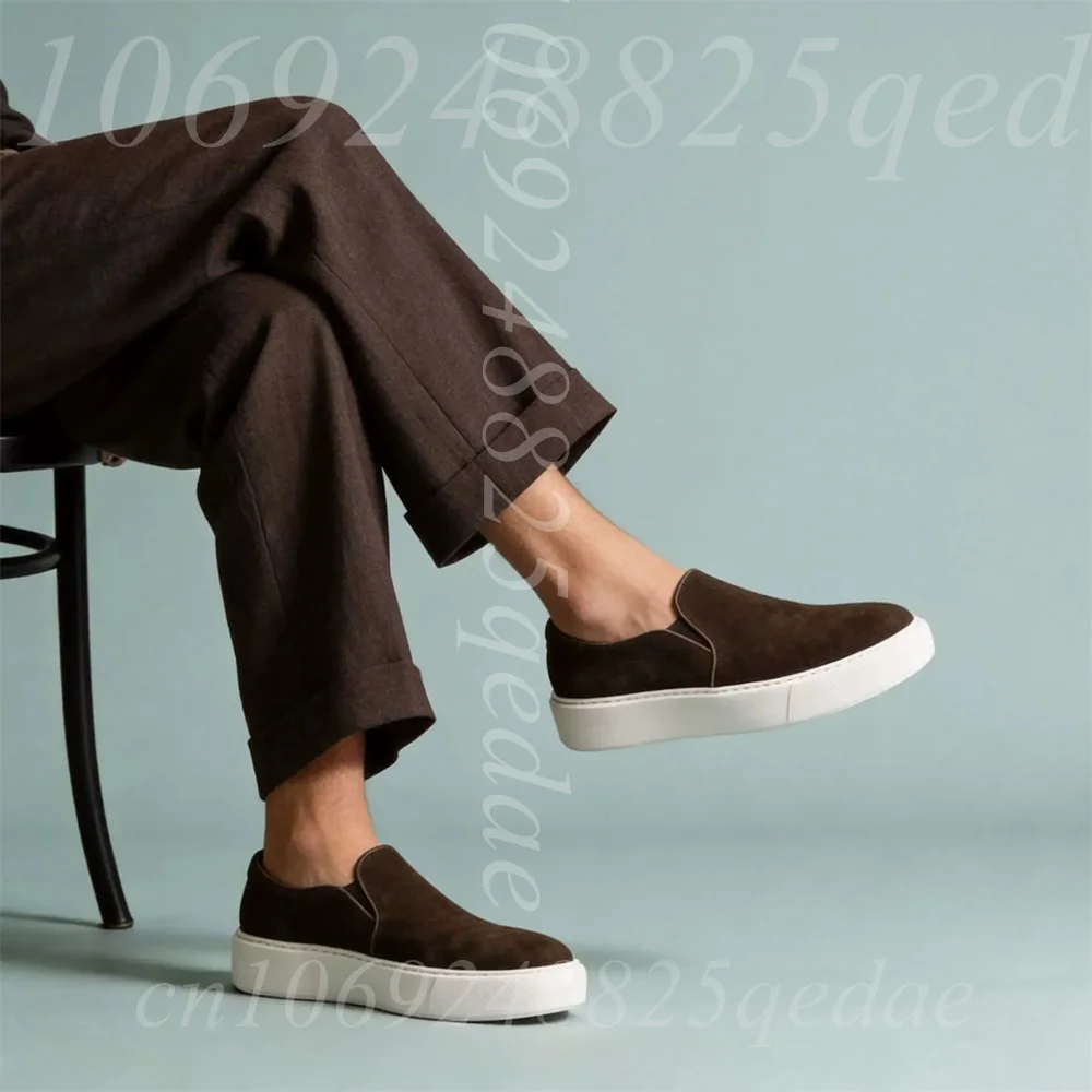 

Мужские замшевые лоферы без шнурков с эластичной вставкой, на толстой белой нескользящей резиновой подошве, удобная легкая повседневная обувь для мужчин