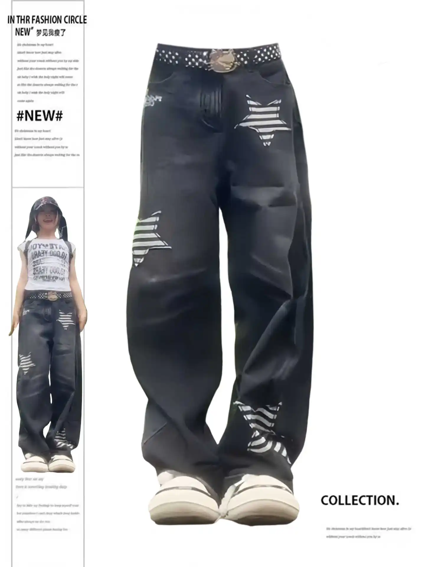 

Women Black Gothic Y2k Baggy Star Jeans Vintage Harajuku Grunge Jeans Pants Japanese 2000s Style Oversize Denim Trousers Clothes