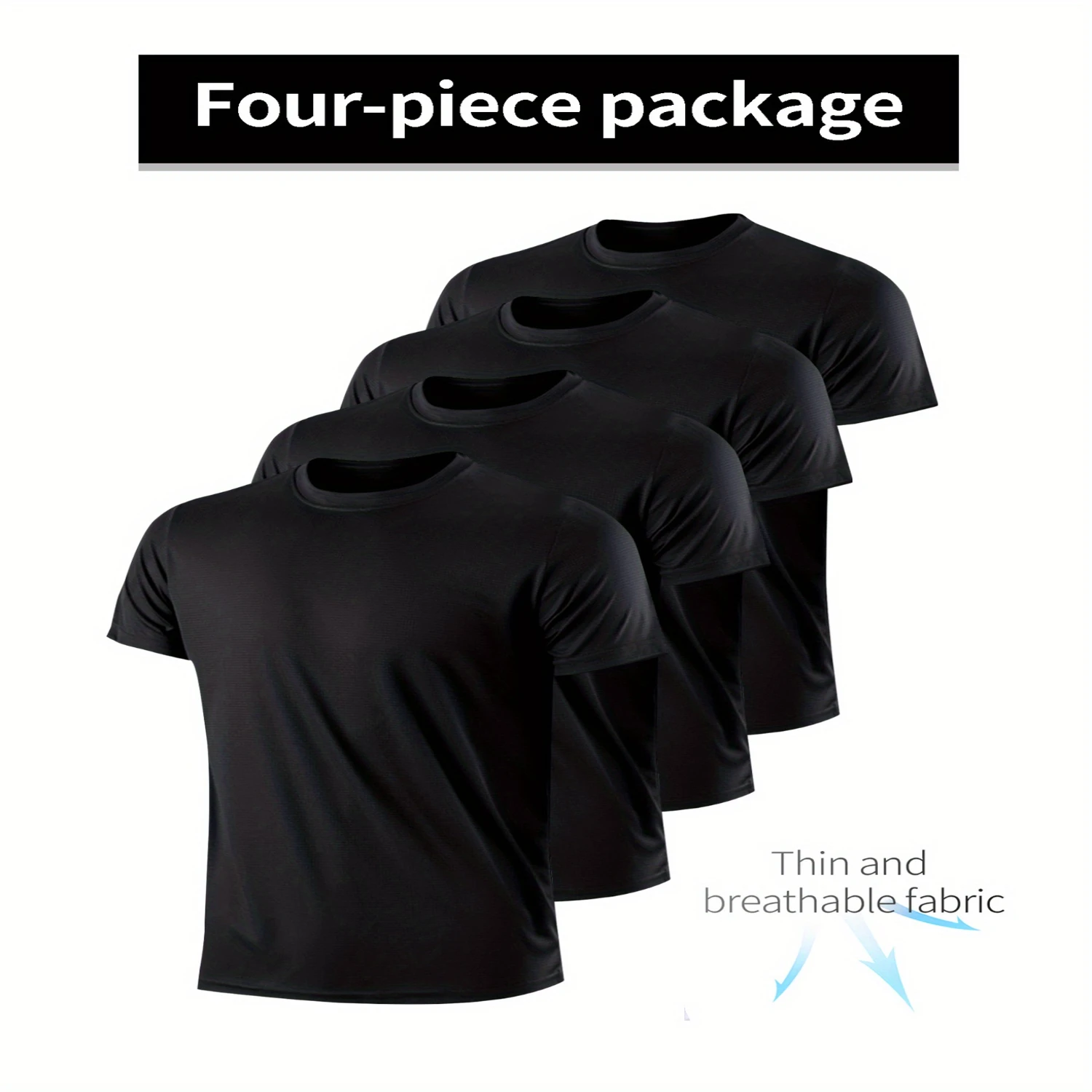 4pcs Men's Solid Stretch Quick-drying Breathable Short Sleeve Round Neck Comfy T-shirt For Gym Fitness Training