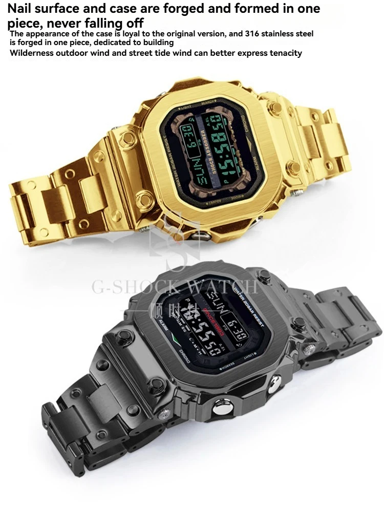 DIY GX-56 Engraved Case and Band Kit for Casio GX56/GXW-56BB Solid Stainless Steel Engraved Kit Modification Parts