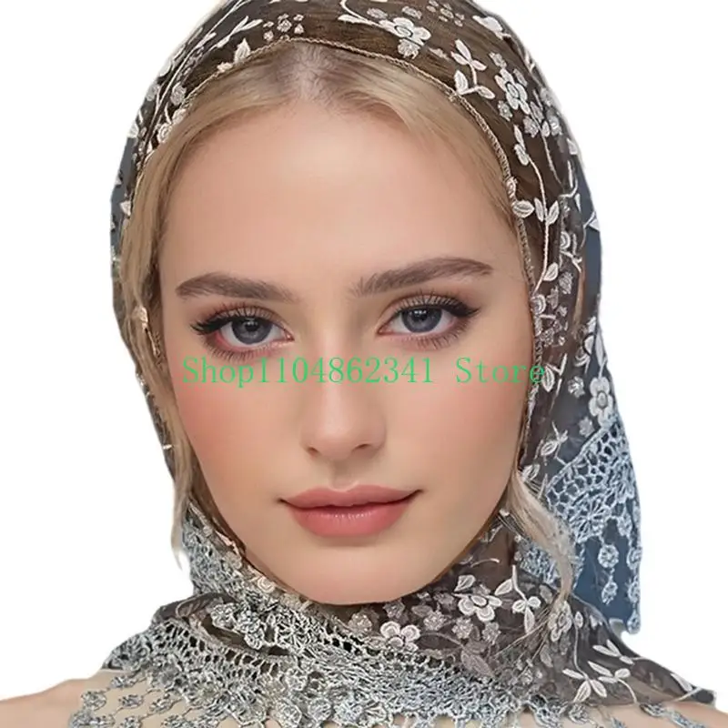 

652F Pray Shawl Mantilla for Ladies Lace Trim Shawl Tasseled Lace Scarf Wrap