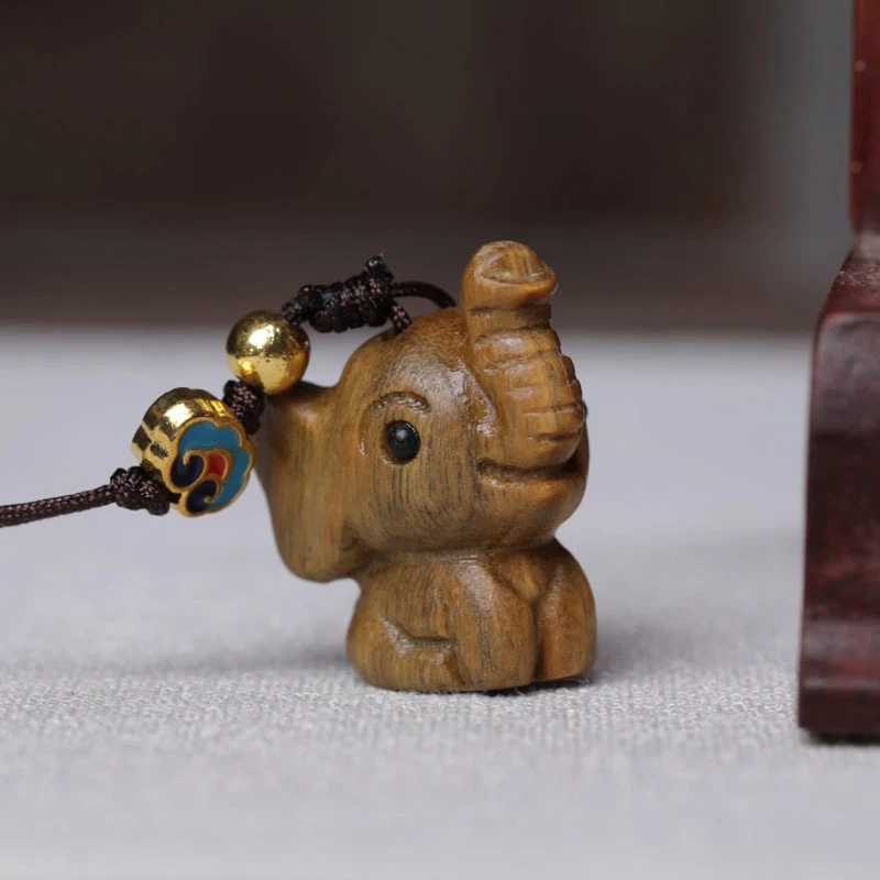 Natural Sandalwood DIY Craft Carving Lovely Small Elephant Ornaments Home Decoration Children Gift Pendant