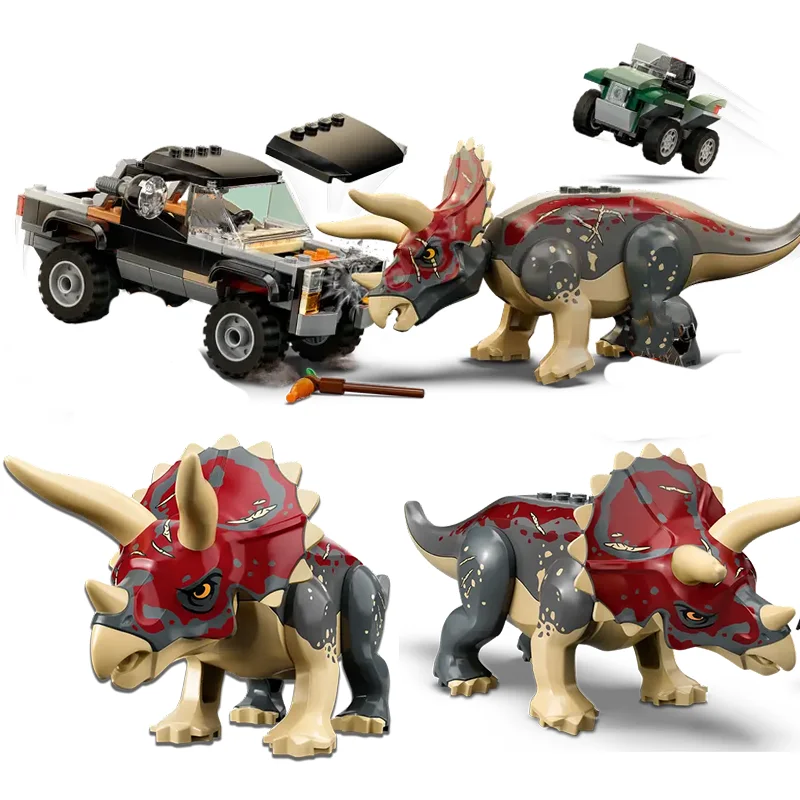 Jurassic Series Building Blocks  Triceratops Pickup Truck Ambush Children's Dinosaur World Park Toys Assembling Gift