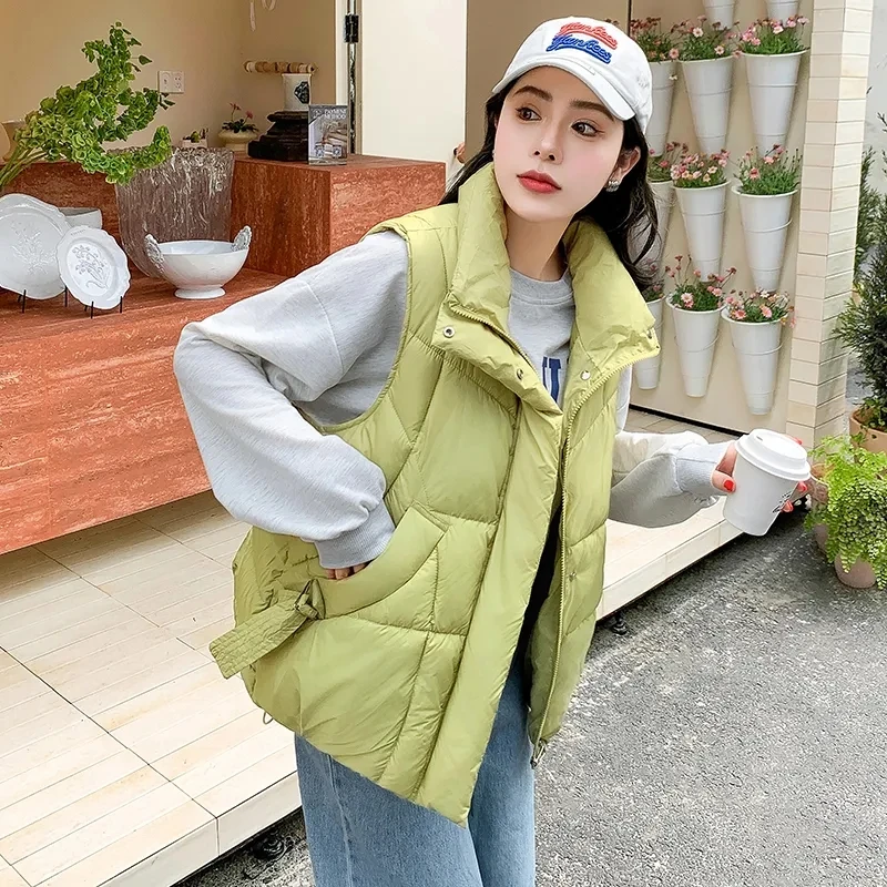 2024 New Winter Spring Puffer Vest Women Loose Oversize Sleeveless Cropped Stand Collar Coat Jacket Zipper Streetwear Waistcoat