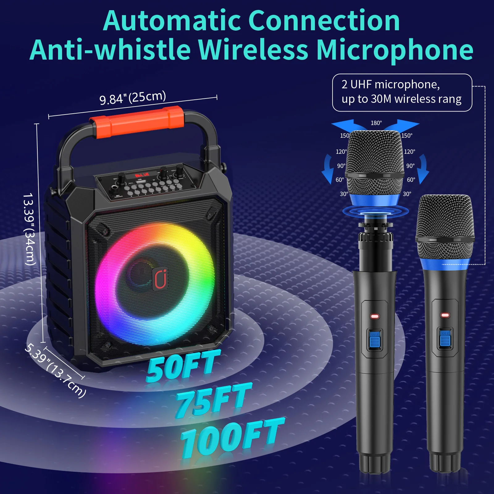 T17-T Wireless Bluetooth Speaker, Karaoke Machine with 2