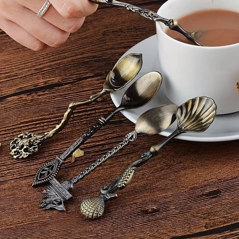 5pcs European Style Palace Retro Coffee Spoons  Irregular Spoon Suitable For Weddings  Party Activities Tableware Accessories