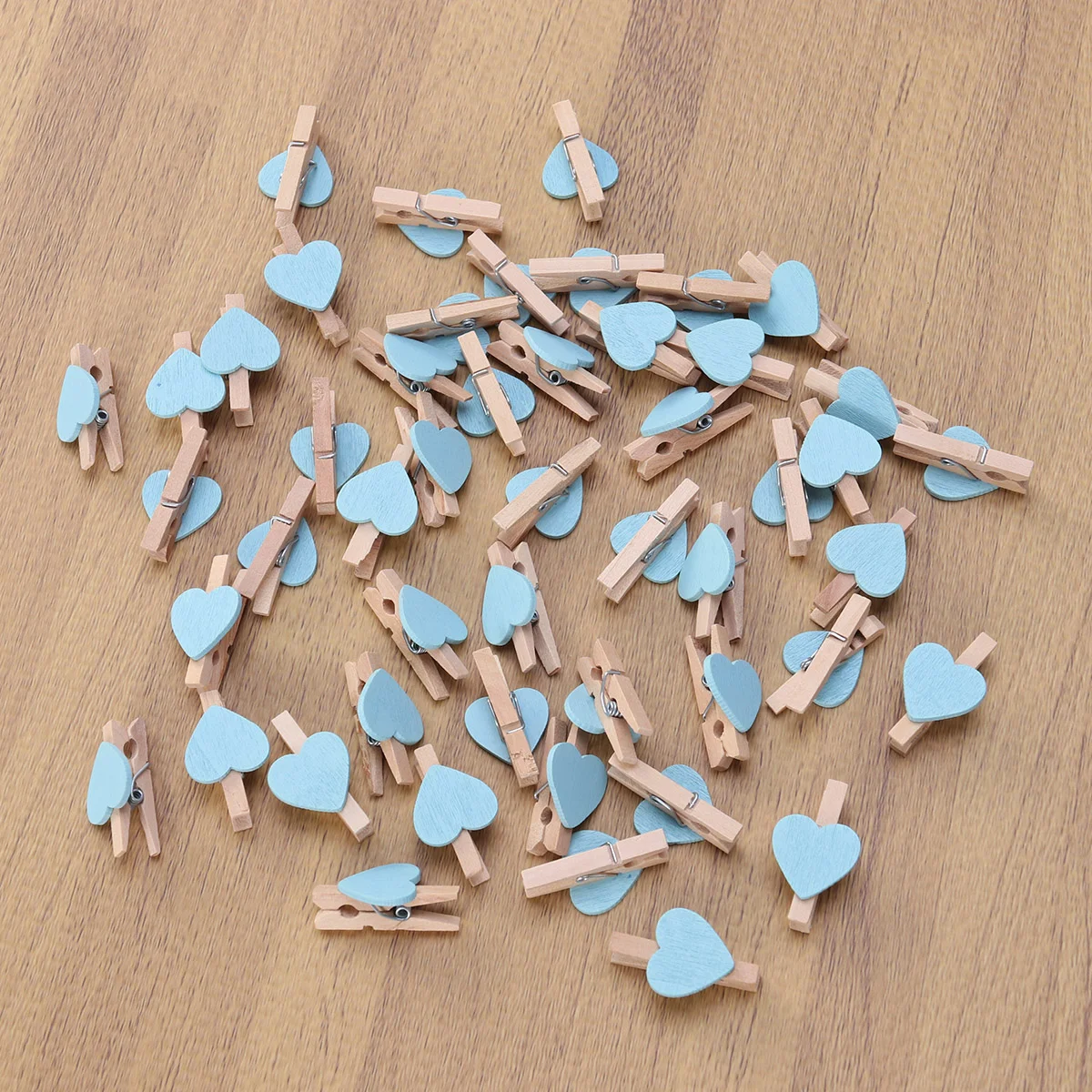 50 Pcs Mini White Tape Blue Heart Shape Clothes Pins Wooden Miniature Photo Clip Love Cartoon Love Wooden Clip