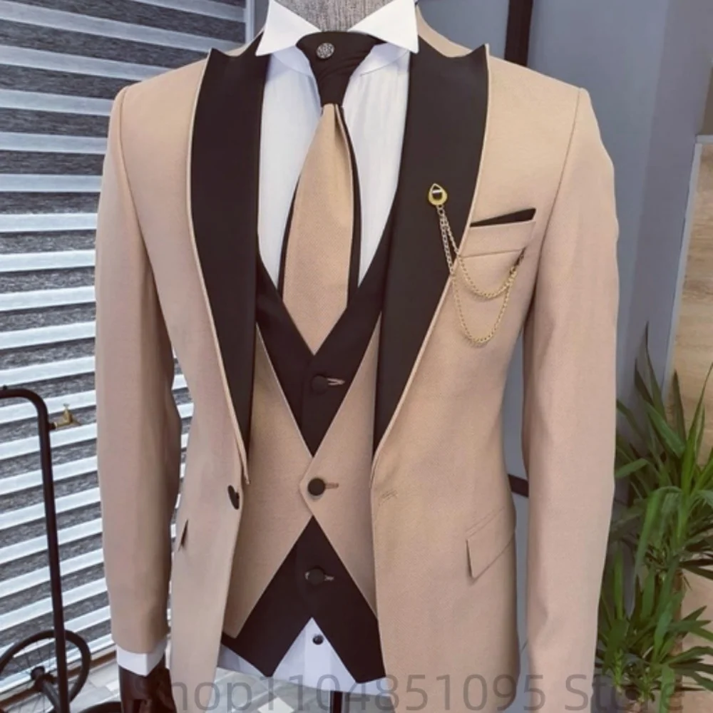 

3 Pieces Business Suits Sets Solid Suits for Men Party Slim Fit Luxury Wedding Tuxedos Fashion Mens Blazer Vest Pants