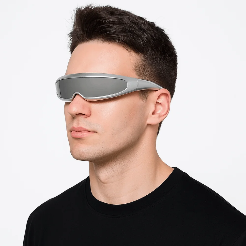 

Simple Electroplated Women Eyeglass Futuristic One-piece Mirror Steampunk Sunglasses Eyewear UV400 Blocking Sunglasses Running