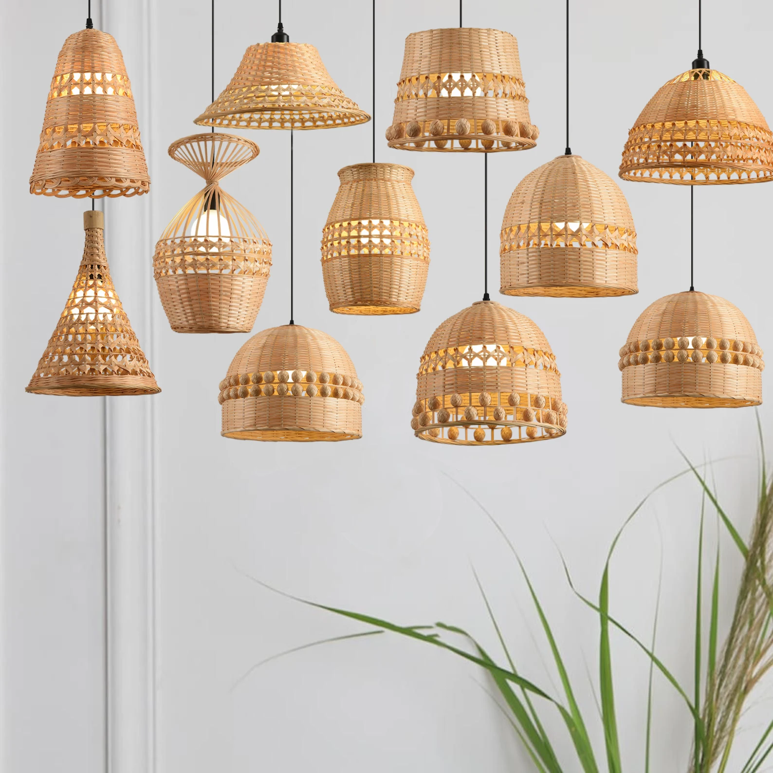 

Chinese Style Bamboo Weaving Pendant Light Simple Homestay Bedroom Tea House Chandelier Creative Kitchen Study Living Room Decor