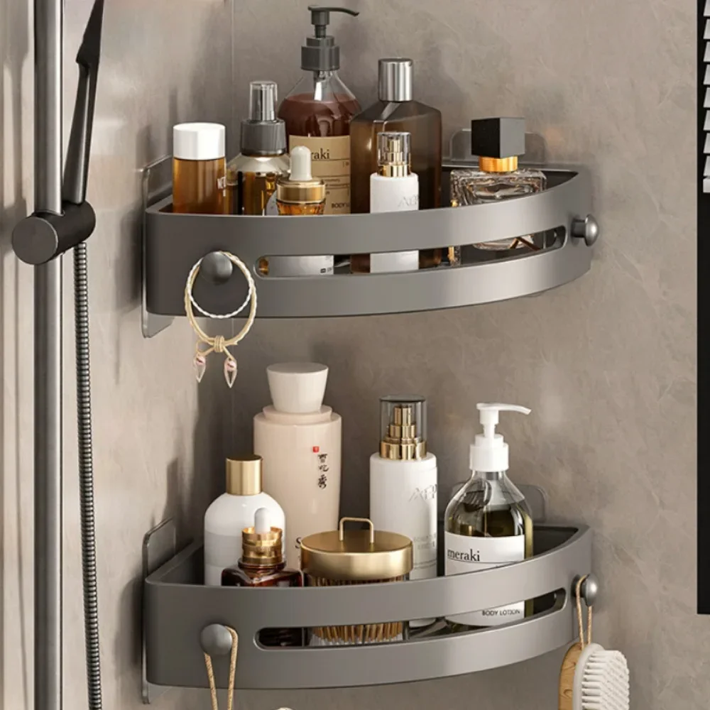 1PCS Shampoo Rack Bathroom Shelf Alloy Makeup Storage Organizer Shower Accessories No Drill Wall Corner Shelf Hot