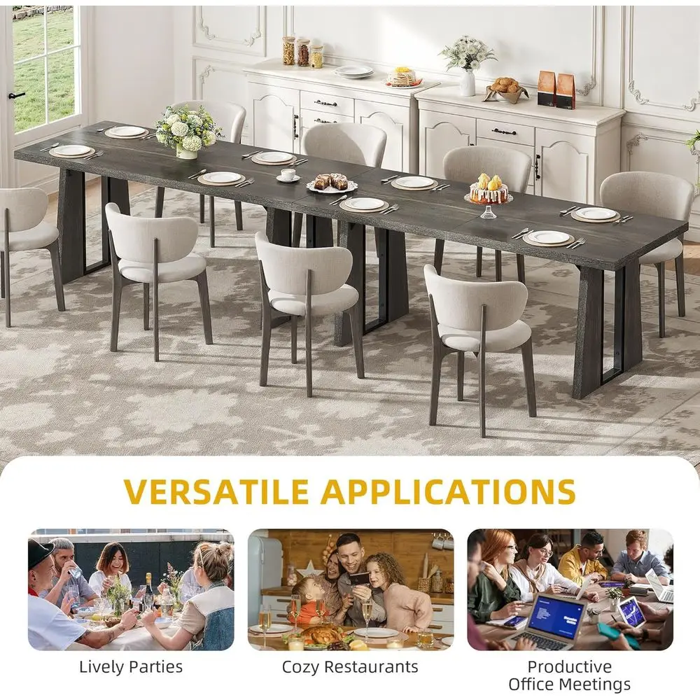 Mesa de Jantar Grande de Madeira para 6-8 Pessoas com 70,86 Polegadas e Pernas Resistentes para Cozinha ou Restaurante, Cinza Rústico