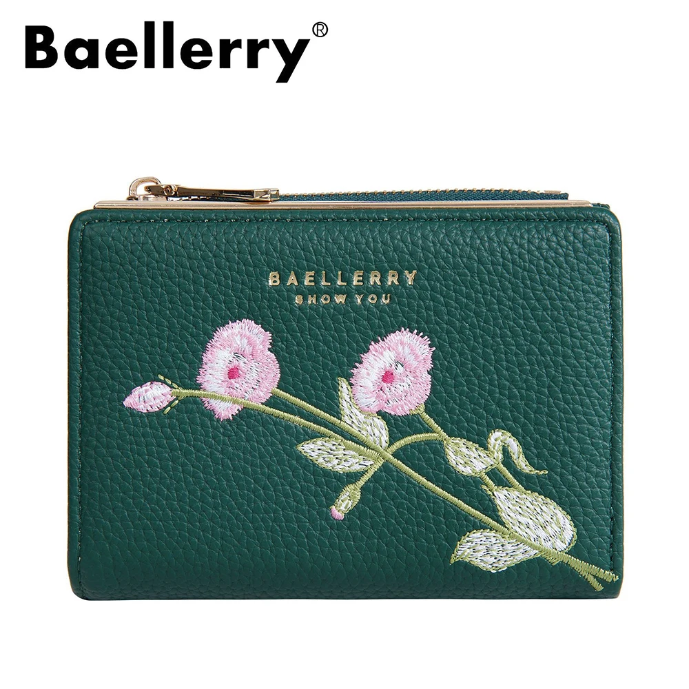 

Baellerry Women's Short Wallet 3D Floral Embroidery, Elegant Tri-Fold Zipper Coin Purse with Card Slots RFID Protection