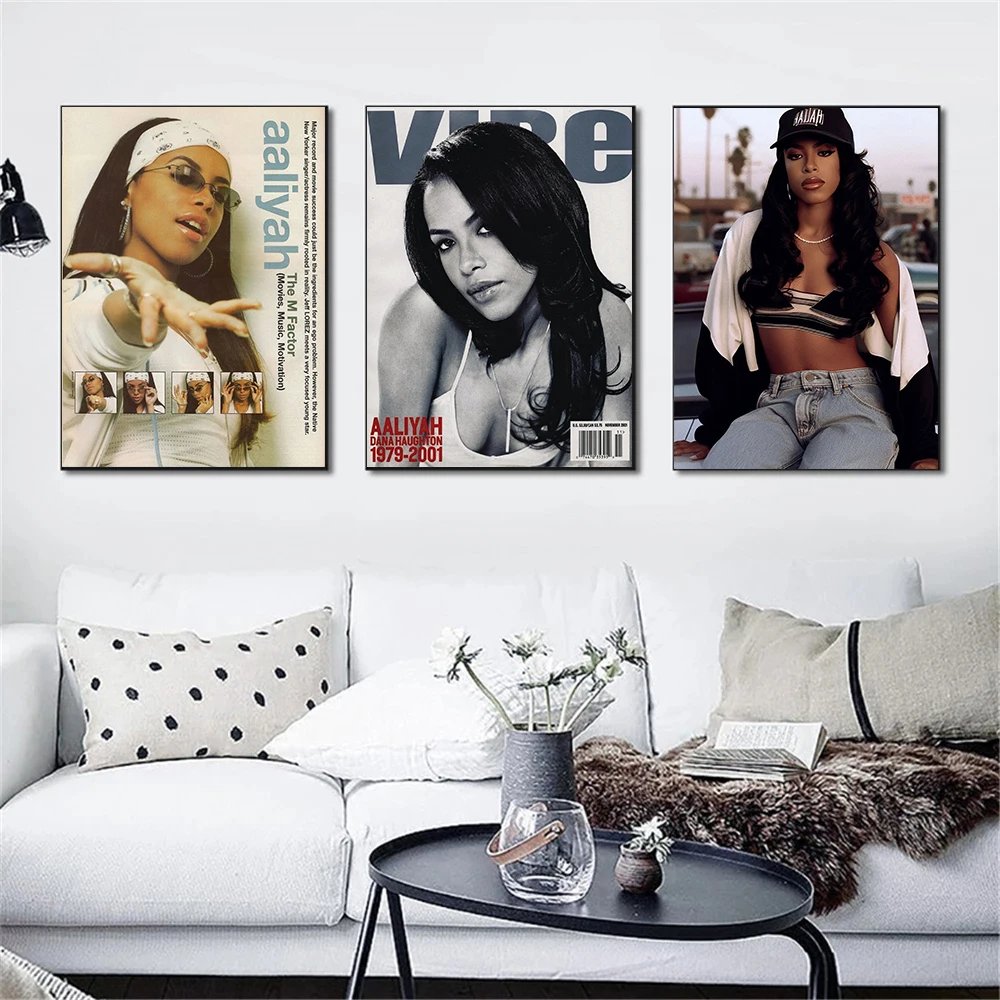 Classic R&B Singer Aaliyah Portrait Vintage Photo Music Album Covers Poster Canvas Painting Wall Art Pictures Home Decor