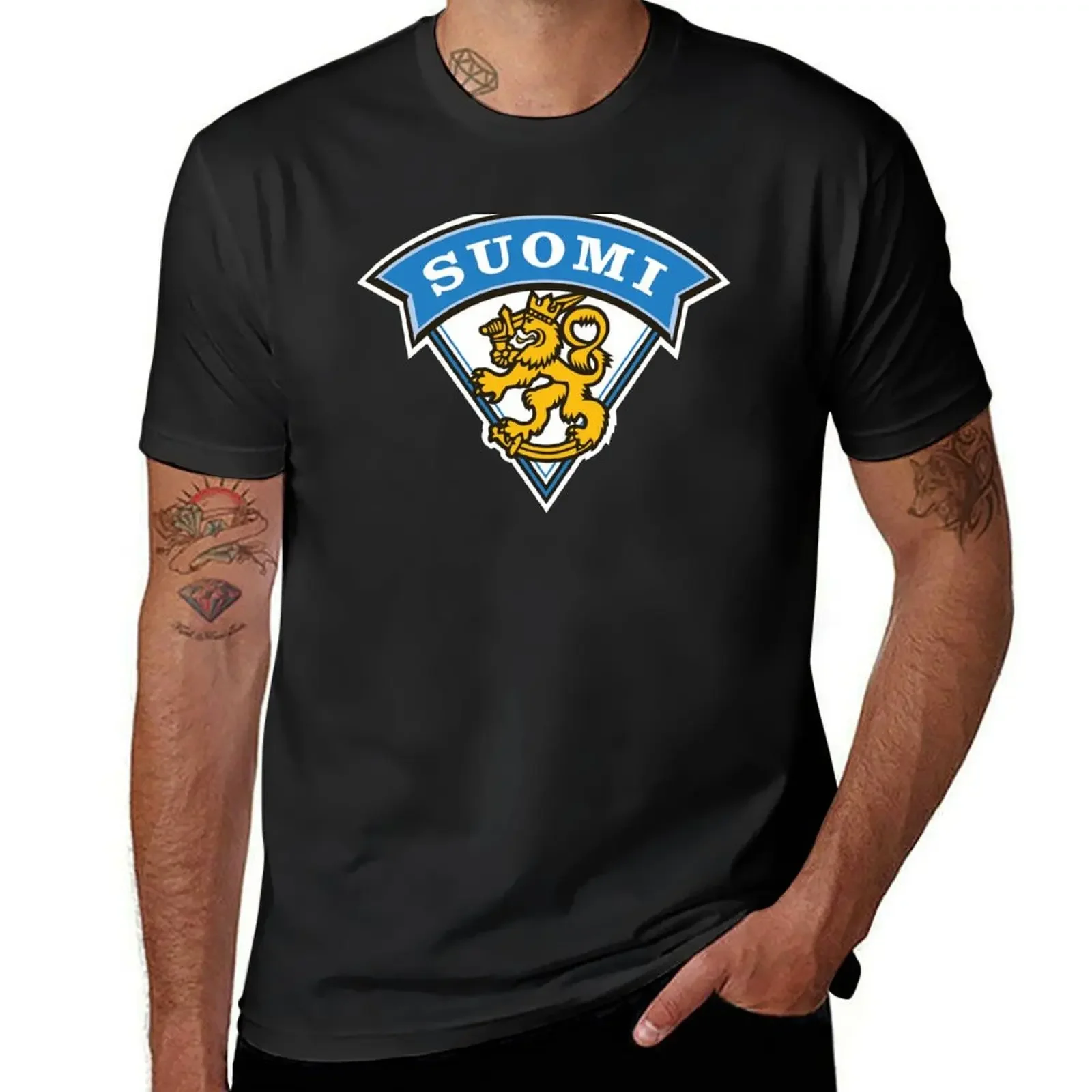 

Finland Ice Hockey Team T-Shirt Short sleeve tee blue archive Men's cotton t-shirt