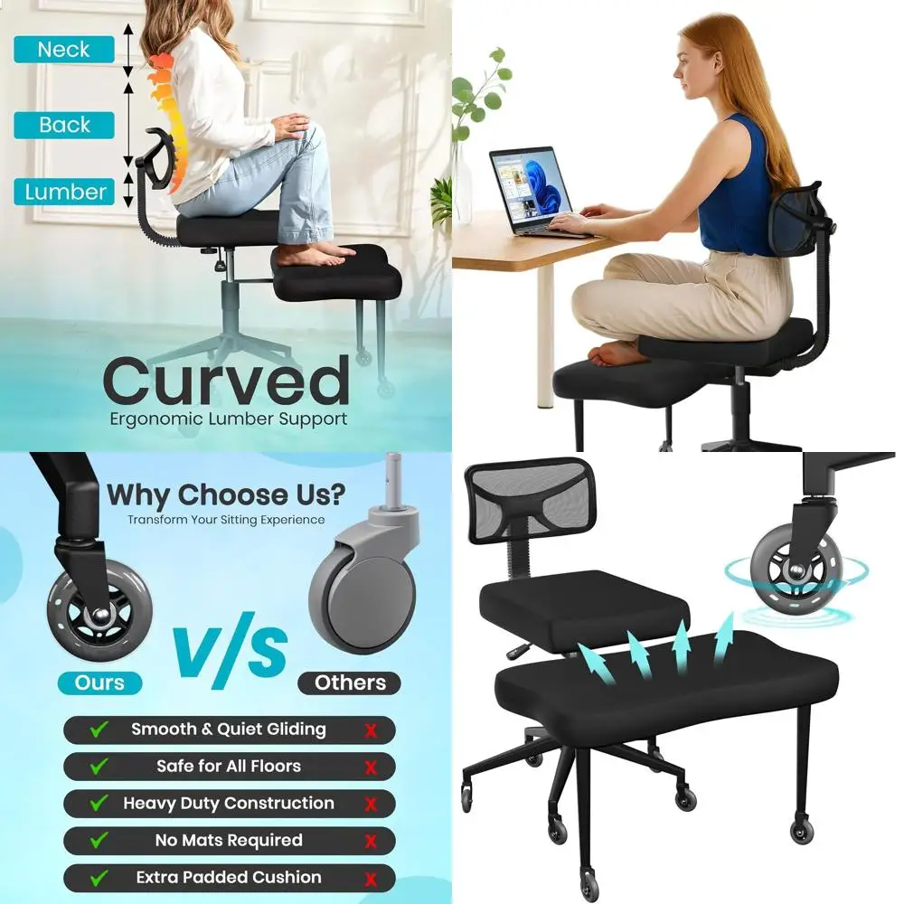 

Поворотное кресло с дышащей сеткой и резиновыми колесами для сидения на перекрещенных ногах, медитации и на коленях крест-накрест