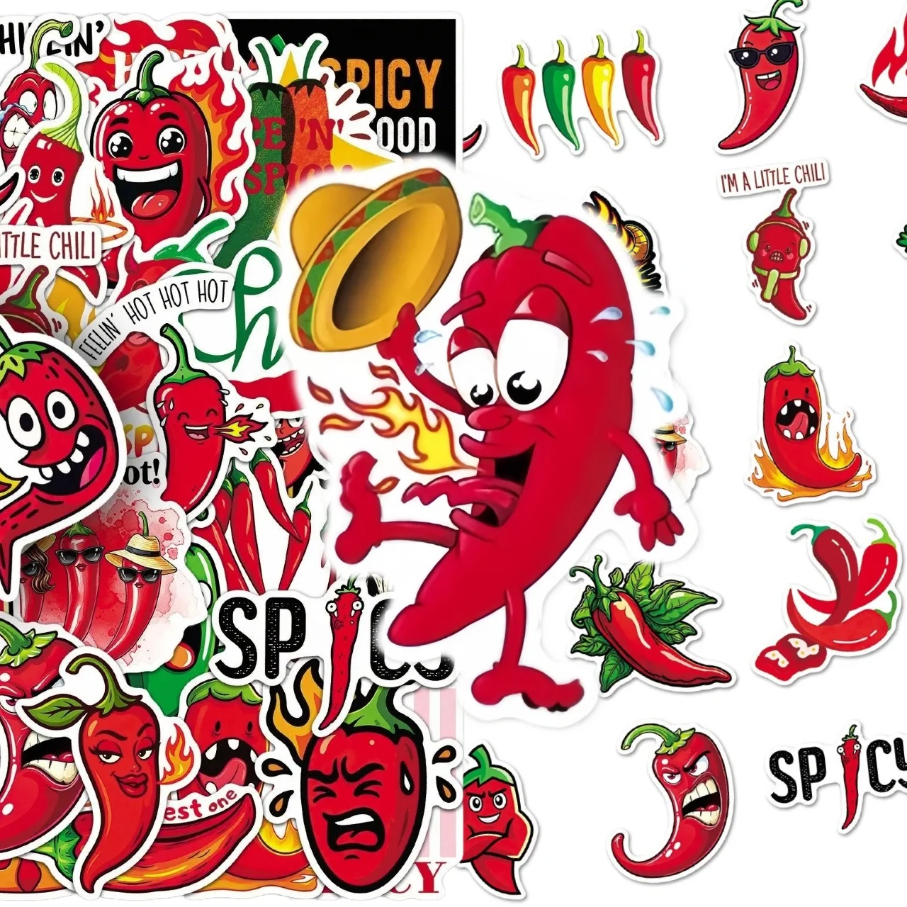 10/50Pcs Funny Chili Pepper Stickers Cute Cartoon Hot Spicy Decals DIY Laptop Luggage Journal Scrapbook Aesthetic Decor Stickers