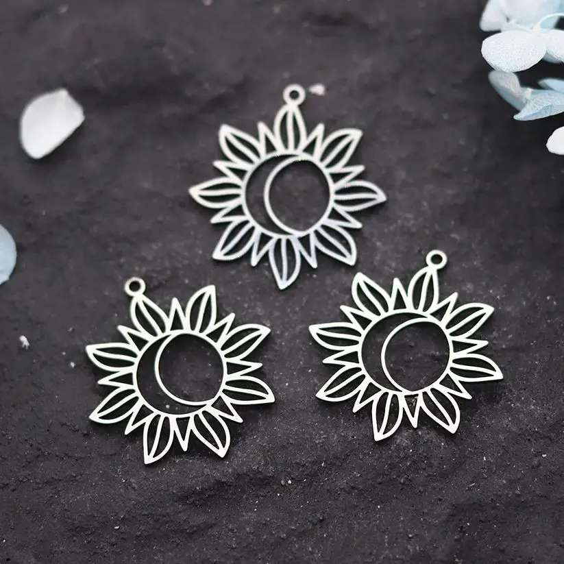 

3pcs Flame Sun Charms Art Line Stainless Steel Crescent Moon Pendant for Jewelry Making Earrings Necklace Handmade Diy Supplies
