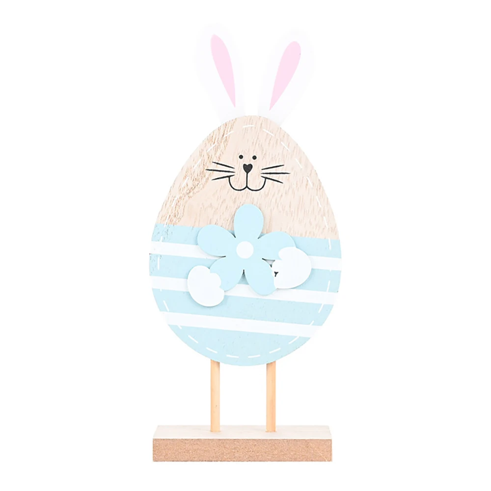 Easter Wooden Egg Shaped Rabbit Bunny DIY Ornament Art Crafts for Tabletops Office Home Party Desktop Decoration Gift, C