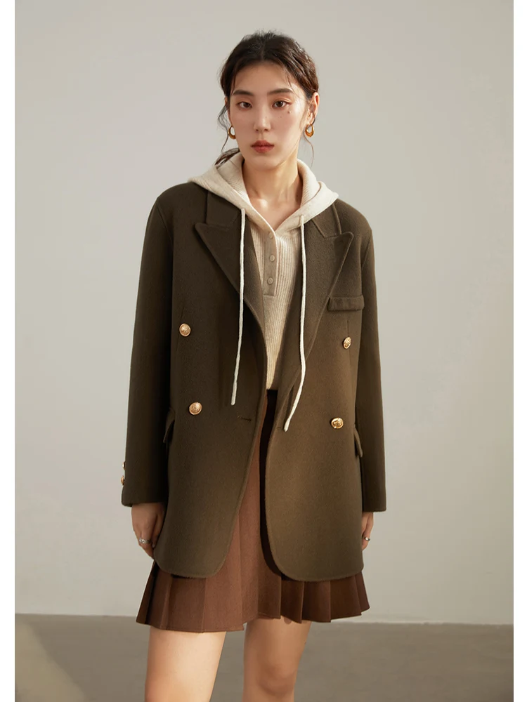 DUSHU Vintage British Style Wool Suit Coat Women Winter 2022 New Design Sense Office Lady Loose Tube Female Woolen Coats