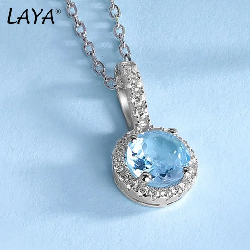 

LAYA 925 Sterling Silver Millennium Cut Vintage Gemstone Natural Sky Blue Topaz Pendant Necklace For Women Wedding Fine Jewelry