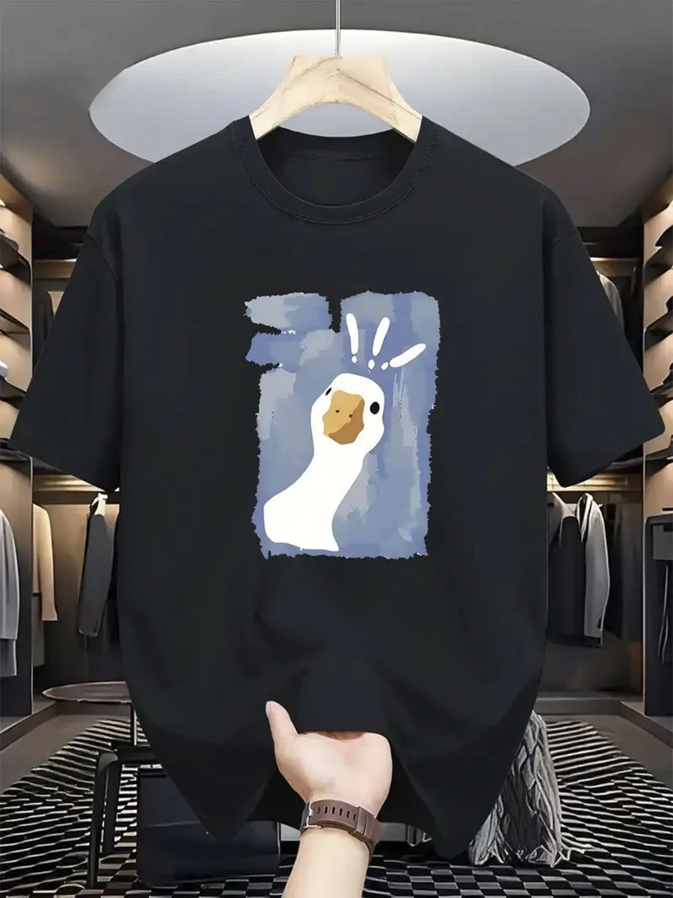Fun Cartoon Goose Graphic Print Summer Autumn Winter Men's and Women's Short Sleeved T-shirt Casual Loose Outdoor Street Fashion
