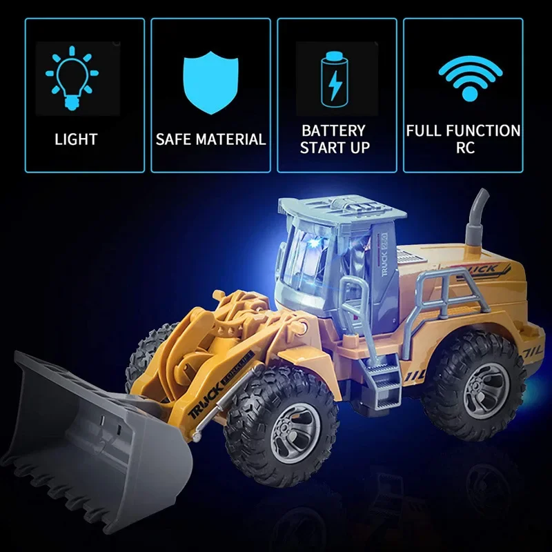 RC engineer car Remote control excavator with LED Light electronic road roller RC Truck electric bulldozer Model Kids Gift Toy