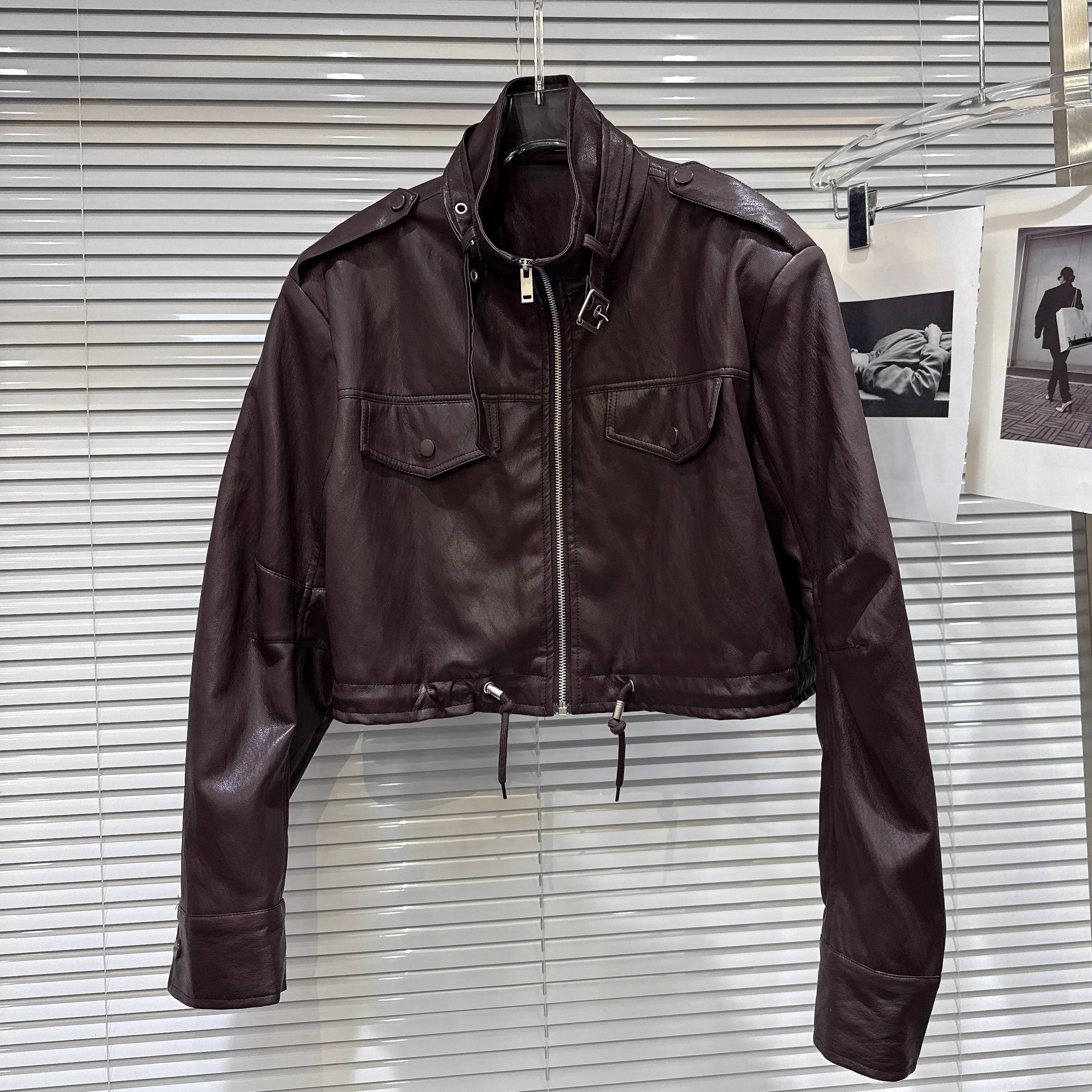 Giacca da donna autunno inverno High Street moto manica lunga allentata corta in pelle Pu Lady Cool Girl capispalla a collo alto