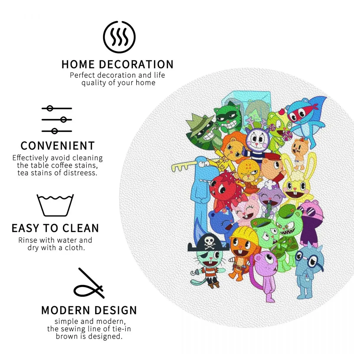 Happy Tree Friends All Characters Coasters Kitchen Placemats Non-slip Insulation Cup Coffee Mats For Decor  Pads Set of 4