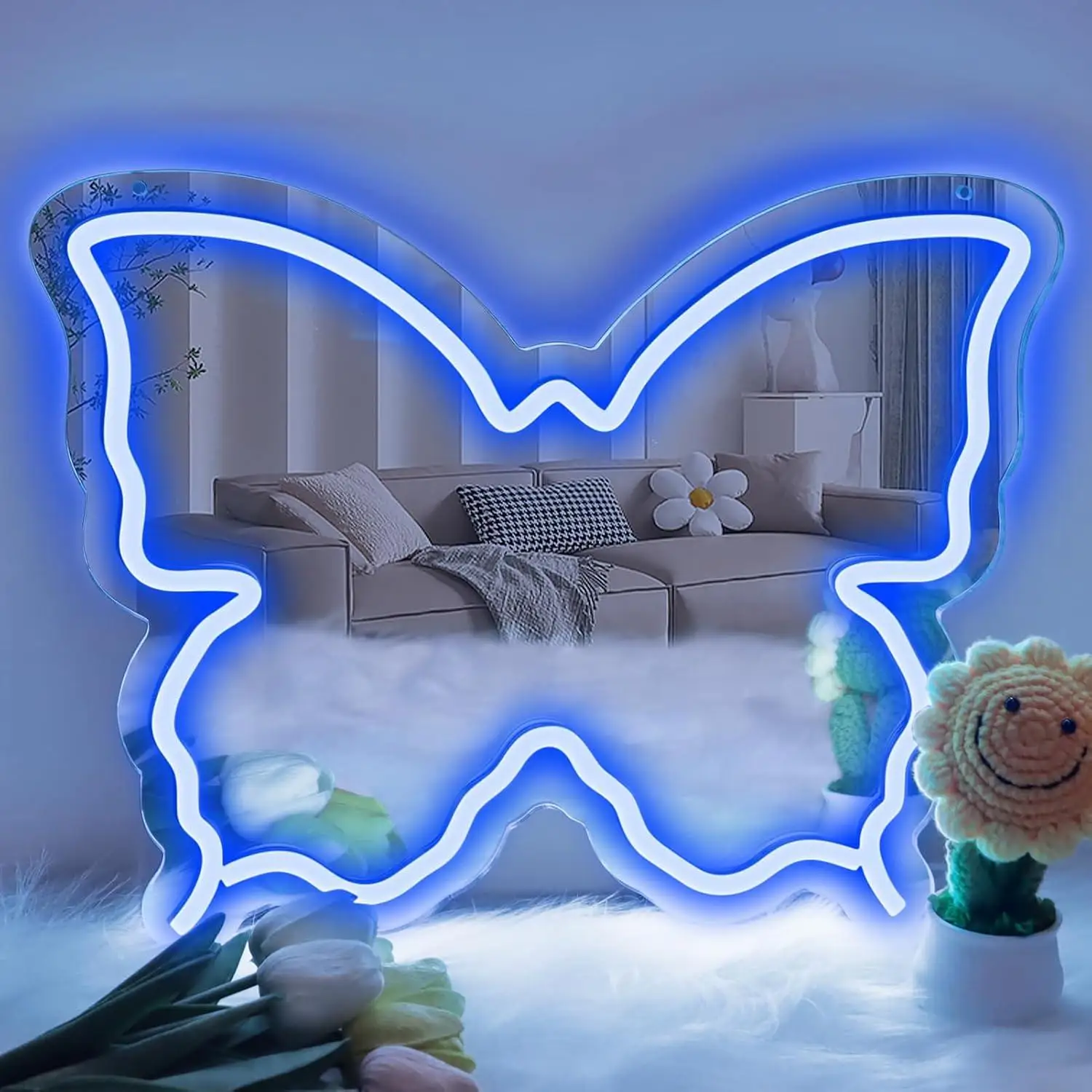 

Butterfly Neon Sign Anime Mirror LED Neon Lights for Teen Girls Kids Room Decoration Birthday Party Gifts Girl Room Decoration