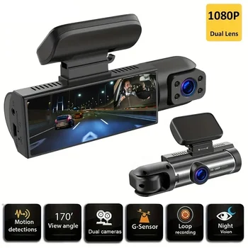 1080P dual camera, dash cam for cars, front and interior, car camera with IR night vision, loop recording, wide angle car camera