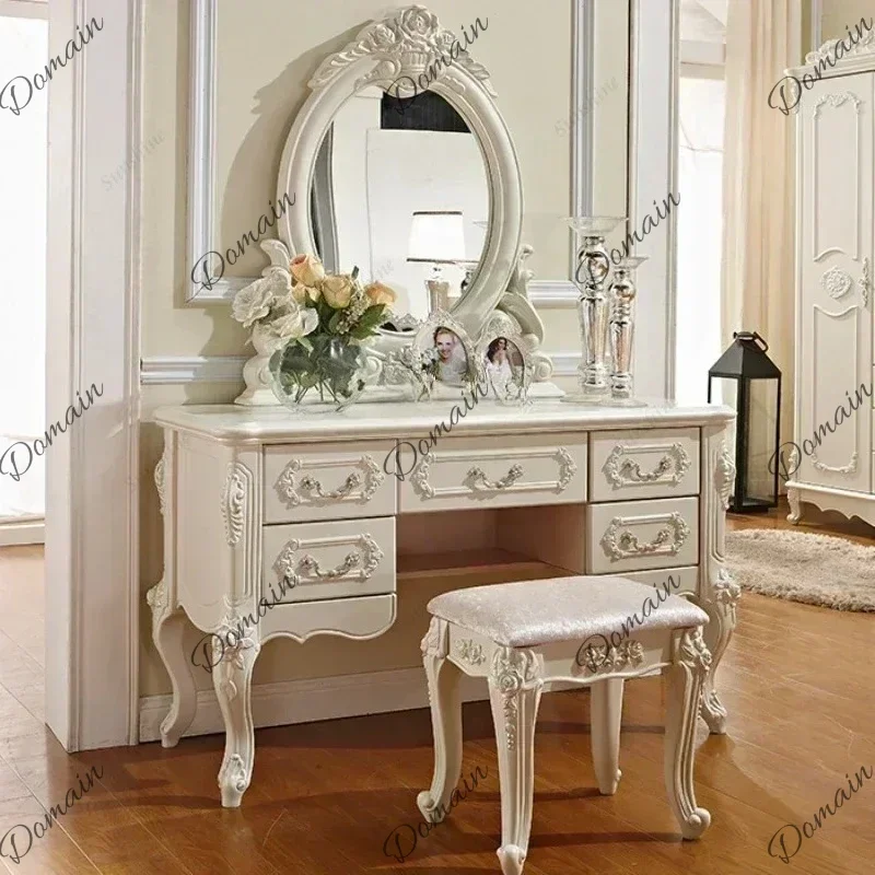 Modern style Dressers for Bedroom Princess Furniture Ins White Dressing Table Makeup Vanity Table with Light Mirror Set