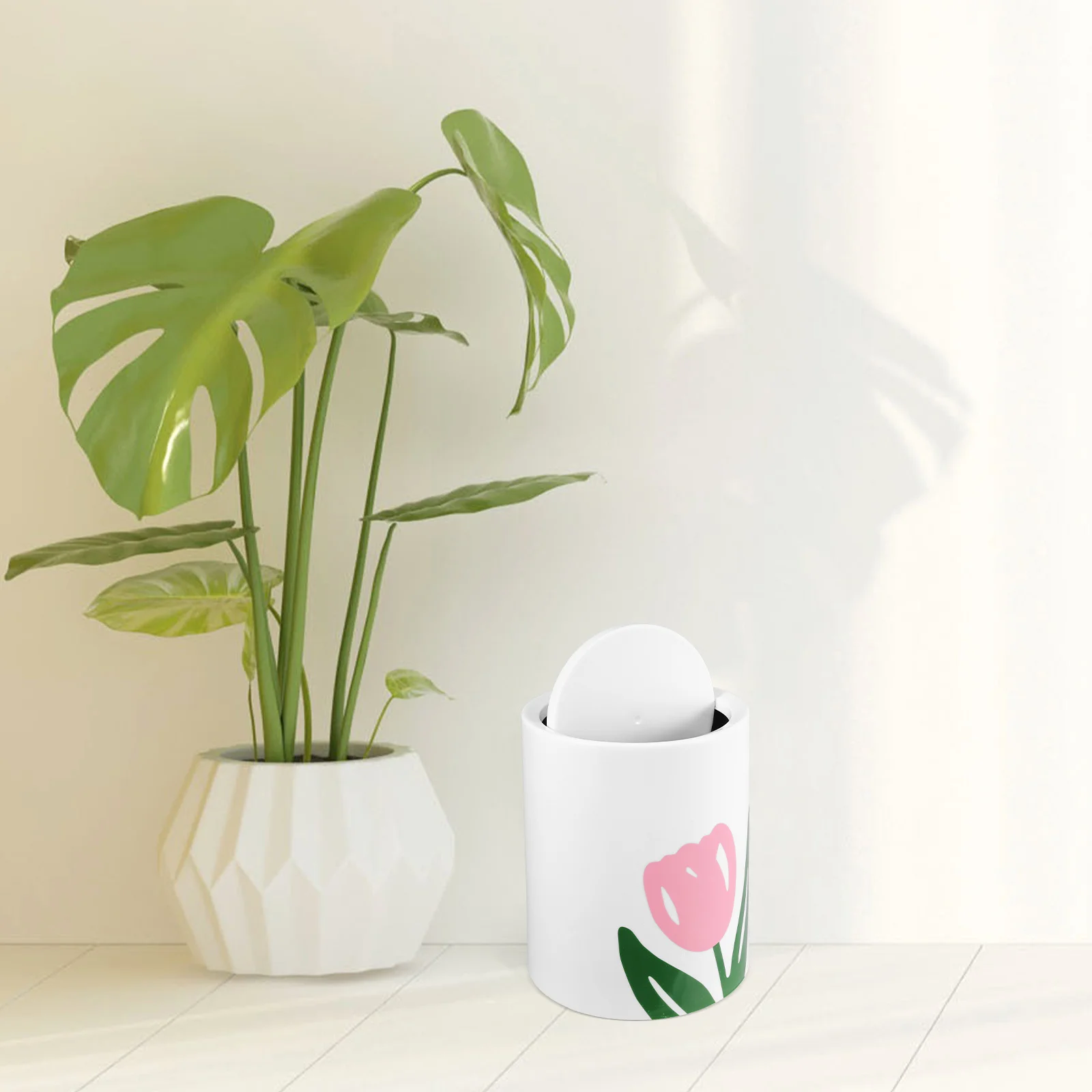 

Artistic Tulip Design 8L Large Trash Can Kitchen Bedroom Bathroom Garbage Bin Household Container Decorative Waste Basket Home