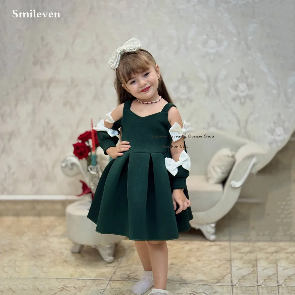 

Smileven зеленое платье с цветочным узором для девочек, бархатный кафтан, кружевное платье длиной до колена, вечерние платья для причастия, платья для niñas, индивидуальный заказ