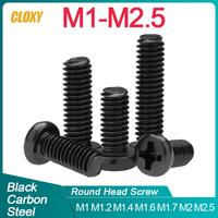 50/ 100pcs Black Round Head Cross Screw M1 M1.2 M1.4 M1.6 M1.7 M2 M2.5 Recessed Phillips Pan Head Electronic Small Screw DIN7985