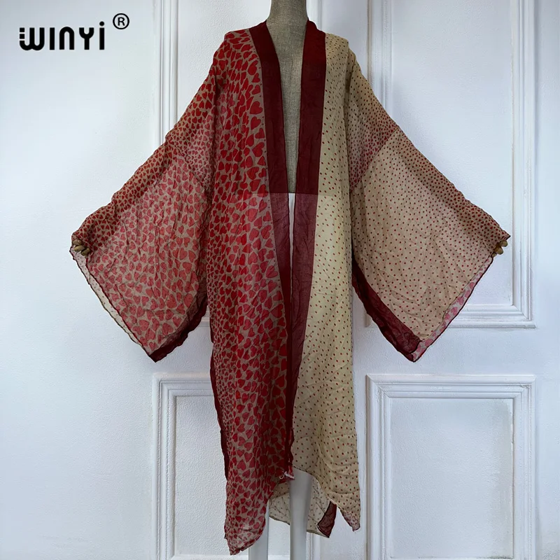 WINYI-Vestido de quimono com estampa abstrata para mulheres, roupa de verão, capa africana, vestido maxi, cardigans, moda praia, luxo Abaya, Dubai, 2021