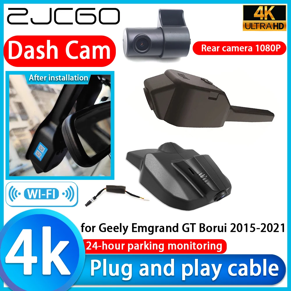 ZJCGO for Geely Emgrand GT Borui 2015-2021 4K DVR Dash Cam Car Camera UHD 2160P Lens 24h Monitor Video Recorder Recording