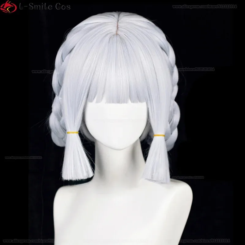 

2025 Высокое качество парик Камисато Аяка новая кожа косплей 30 см серебристо-синие плетеные шапочки термостойкие парики