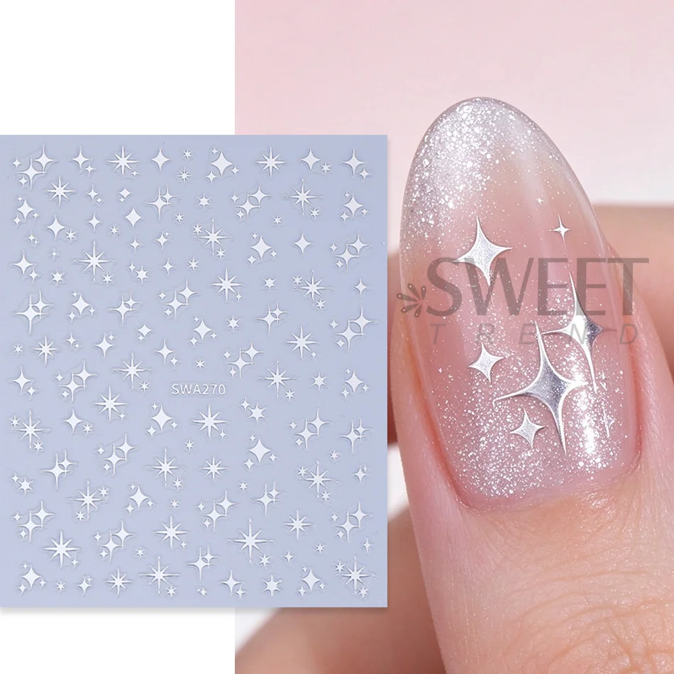 4pcs Starburst Nail Art Stickers Y2K Cool Design Black White Gold Silver Star Self-Adhesive Nail Decals DIY Manicure Decorations