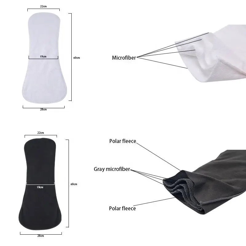 AIO Washable Adult Diaper Insert Pad 4 Layers Microfiber Nappy Liner Super Absorbent Reusable Elderly Incontinence Urine Pad
