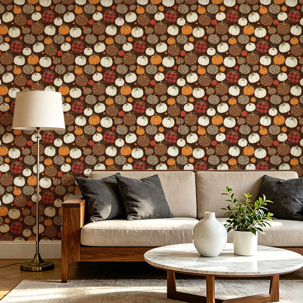 1pc leopard print, plaid, pumpkin pattern wall sticker, PVC recyclable wallpaper living room and bedroom wall decoration