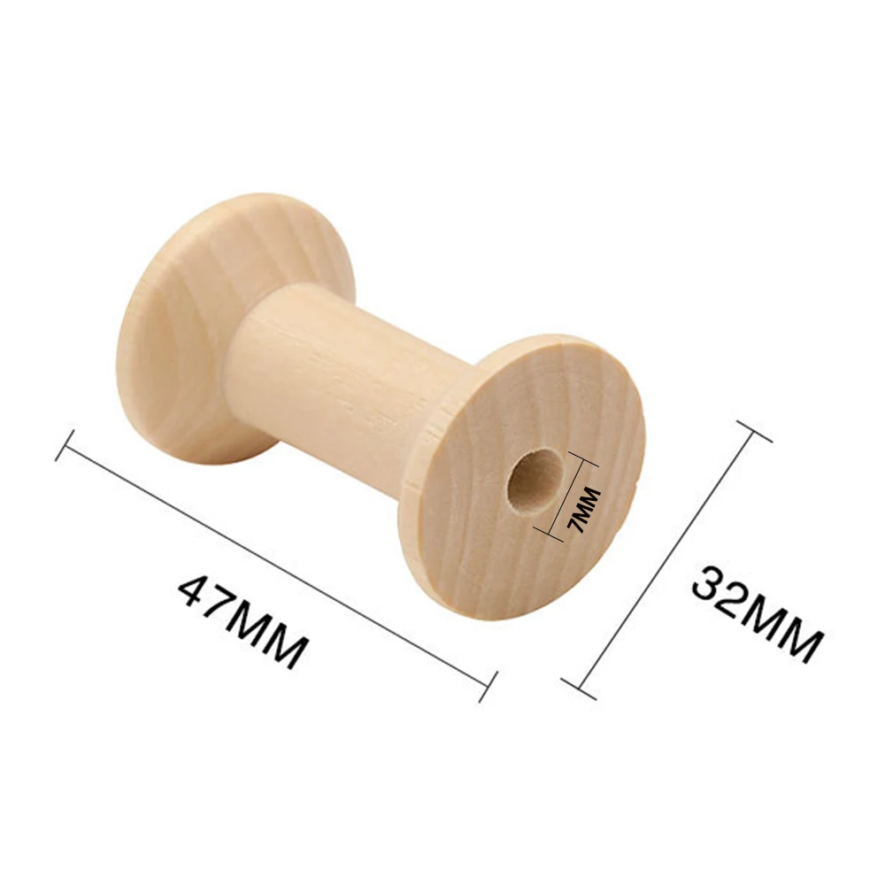 10pcs Large Size Wooden Empty Thread Spools DIY Sewing Tool for Cross Stitch Needlework Handmade String Twine Storage 32*47mm