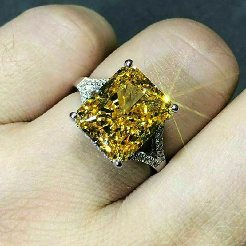 Huitan Gorgeous Yellow CZ Women Rings for Engagement Wedding Luxury Silver Color Elegant Lady's Accessories Party Trendy Jewelry