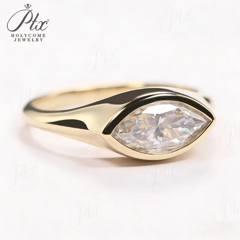 

2ct Ring Marquise Cut Moissanite Gray Color 925 Silver 10k Gold Bezel Setting Classical Wedding Proposal Band Classical Charms