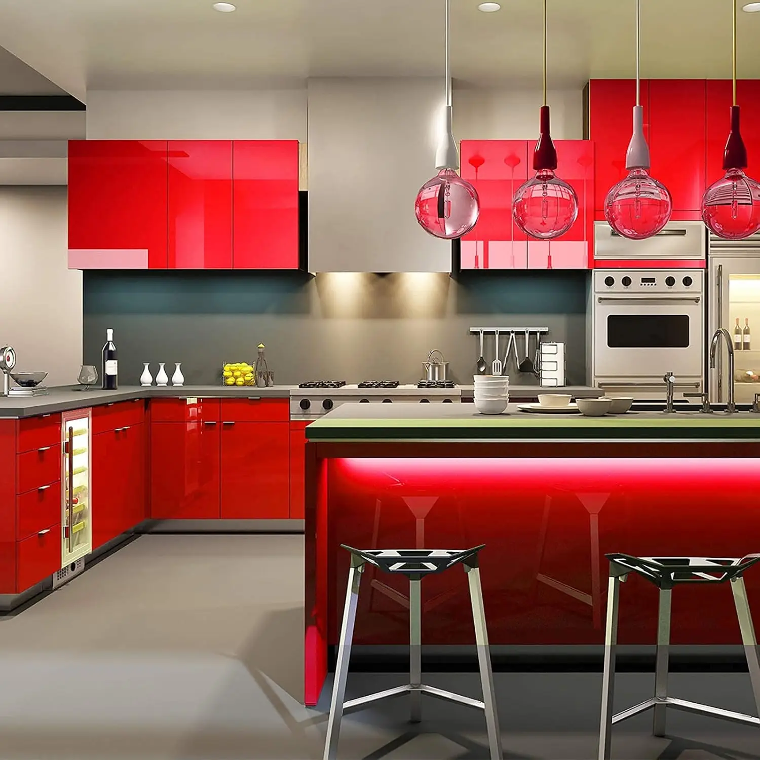 Bright Solid Red Self-Adhesive Contact Paper, Waterproof Removable Vinyl Wall Sticker for Cabinets, Furniture, Kitchen, Bedroom
