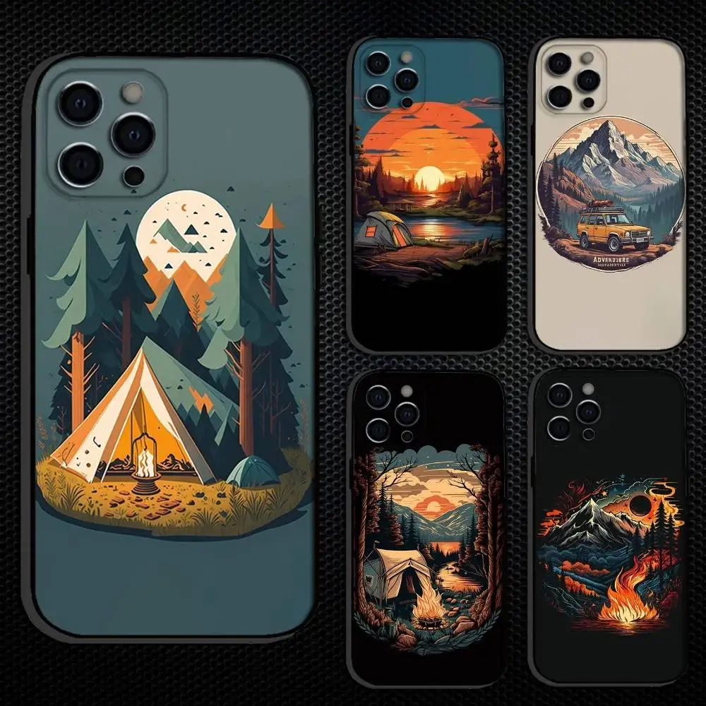 

Nature Outdoor Camping Phone Case For iPhone 16,15,14,13,12,11 Plus,Pro Max, Others Soft Black Cover