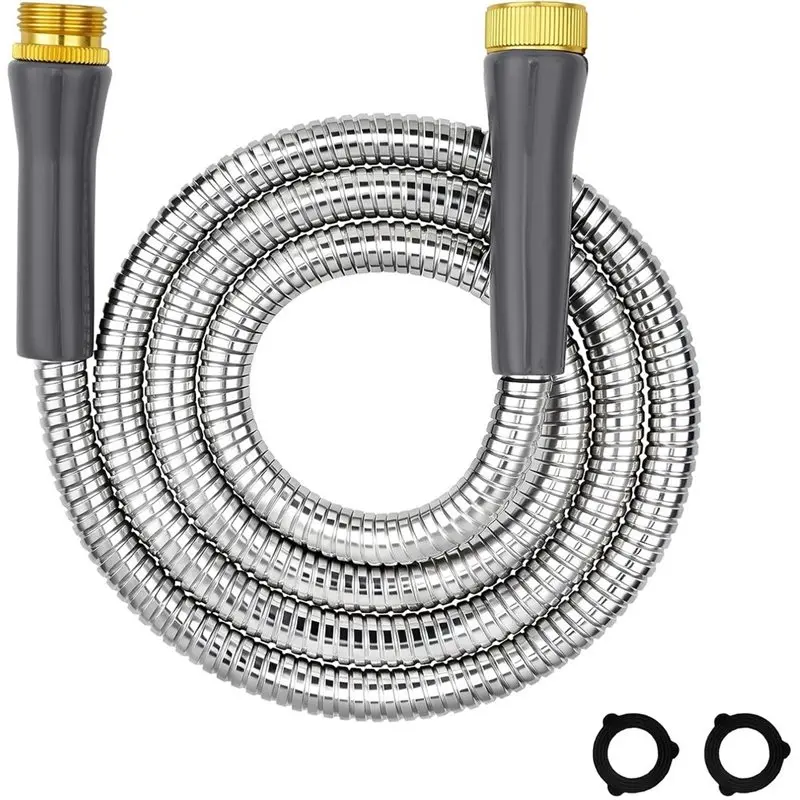 ABUI-Male& Female Connector Garden Hose Stainless Steel 6Ft, Kink-Free Leakproof Water Hose For Outdoor Use
